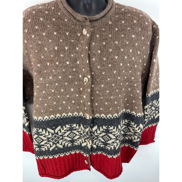Vintage Eddie Bauer Wool Alpaca Nordic Fair Isle Knit Cardigan Sweater Size XL - Picture 9 of 10